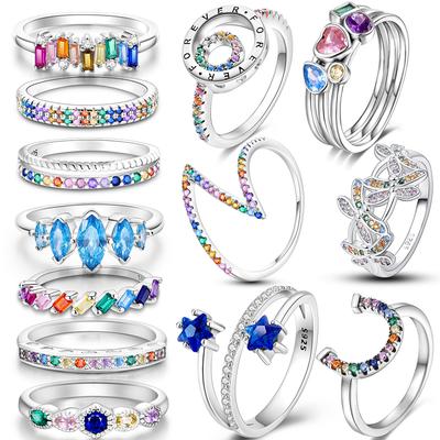 925 Sterling Silber Ringe Bunte Zirkonia Fingerringe Für Frauen Mädchen Original Design Party Hochzeit Schmuck 