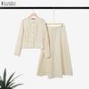 ZANZEA Women Long Sleeve Blouse and Skirts Casual Two Piece Suit Sets