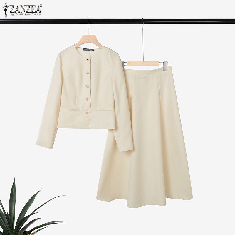 ZANZEA Women Long Sleeve Blouse and Skirts Casual Two Piece Suit Sets