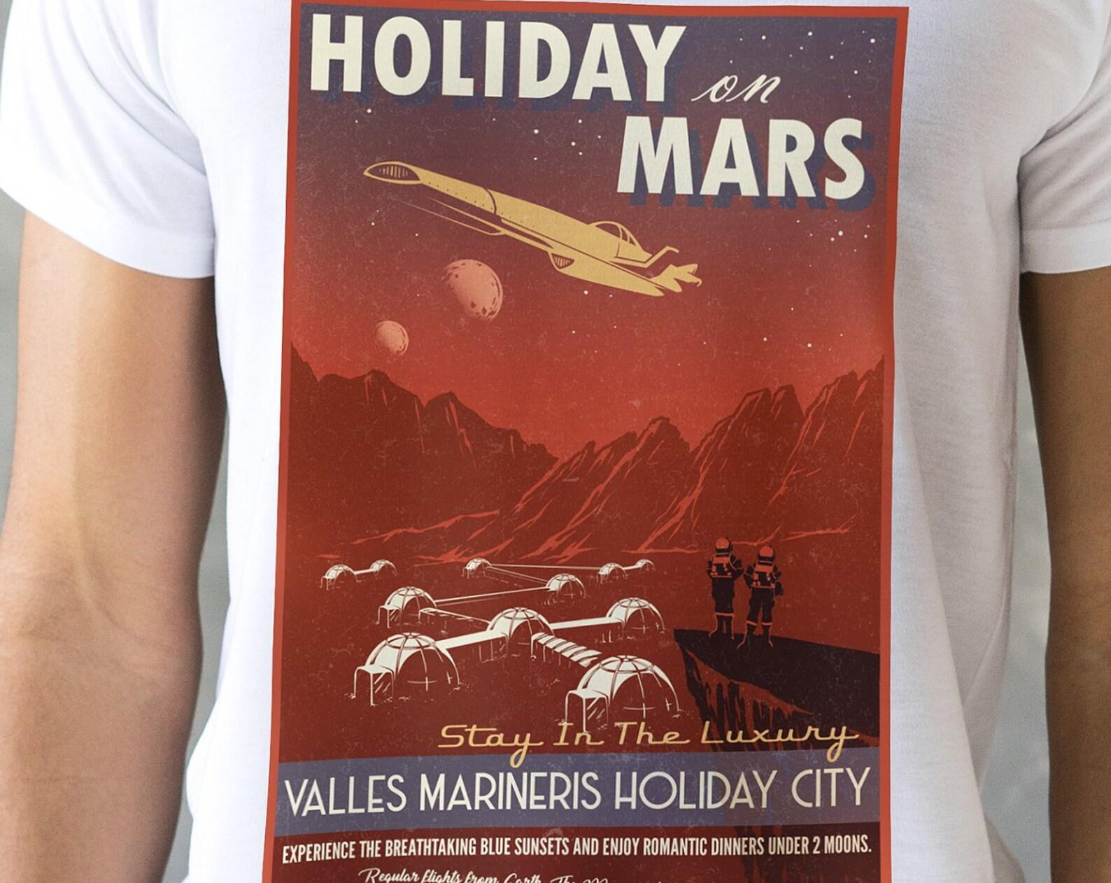 Visit Mars T-Shirt: Retro Space Travel Unisex Tee 3XL