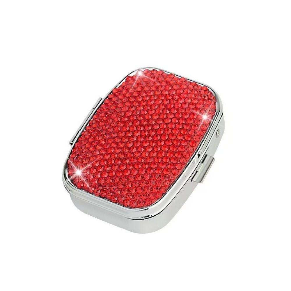 Tragbarer Diamantenbesetzter Pillendose Kristall Diamant mit 2 Fächern Pillendose Bling Pillen Organizer Reise
