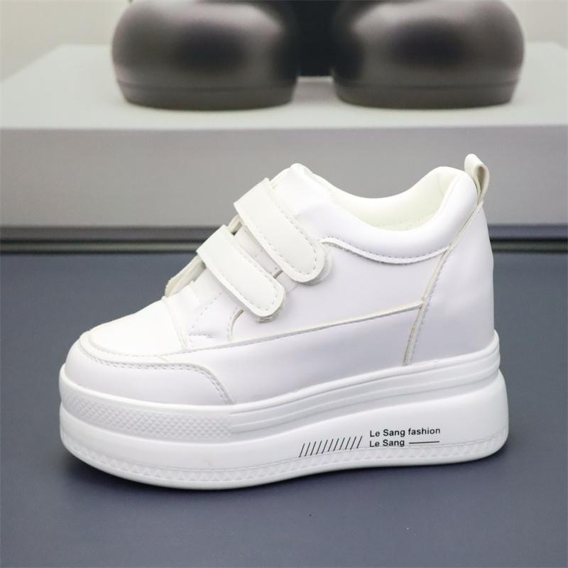 Fashion 9CM Platform Wedge Sneakers Vulcanized Chunky Hidden Heel Block Microfiber Leather Comfy Breathable Skate Board Shoes