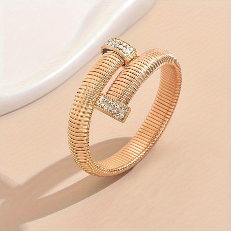 Elegant Multi-Layer Snake Chain Cuff Bracelet with Sparkling Rhinestones - Adjustable, Perfect for Everyday & Party Wear