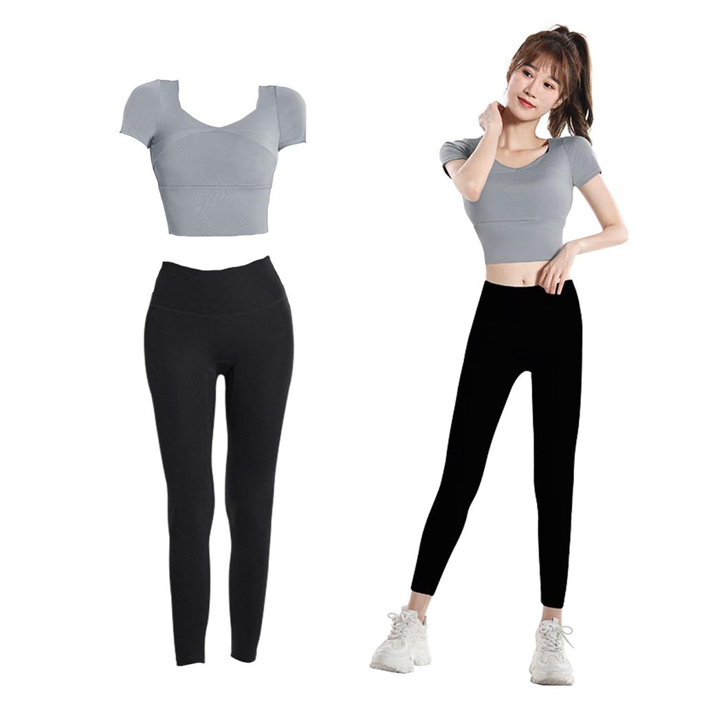 SooPii Yoga Top and Bottom Sportswear and Training Set with Half Sports Yoga and Leggings High Gray Women's Set, Wear, 2-Piece Sleeves, Bra, Pants,