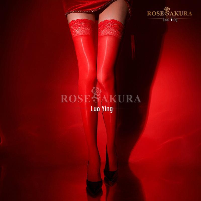 Luoying 8370 Silky High Tube Sexy Black Oily Stockings