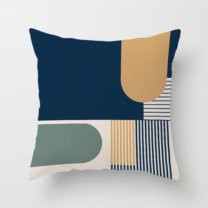 Blue Nordic Style Pillow Cover Geometric Stripe Double-Sided Sofa Window Guest Home Pillow Case Square Shape Pp Cotton