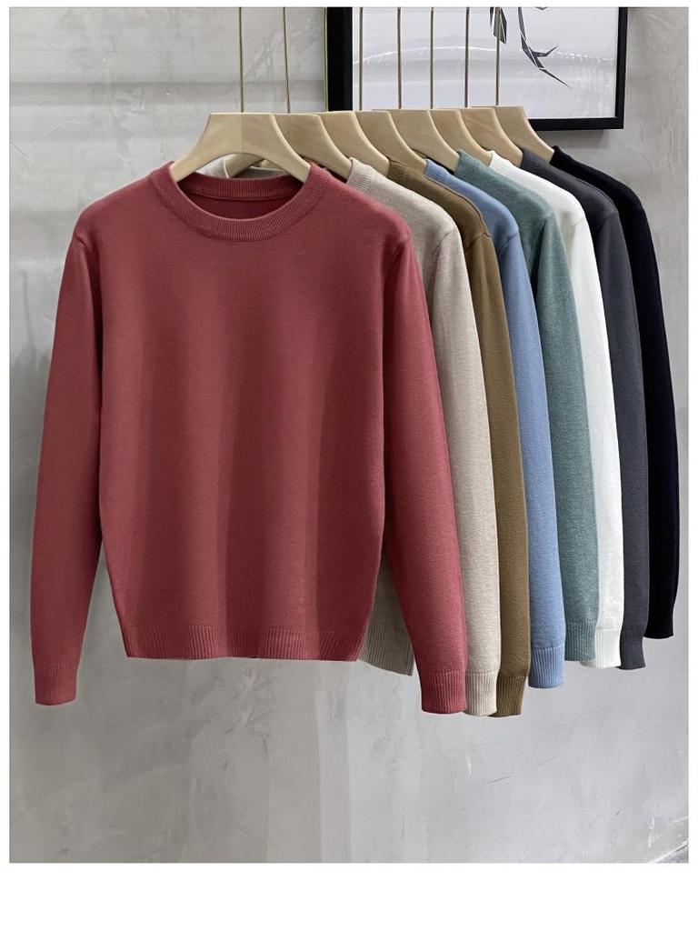 Męski sweter dzianinowy z okrągłym dekoltem w jednolitym kolorze - Casualowy trend Jesień/Zima 2024
