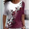 Mode Damen Einfaches T-Shirt mit Blumenzweigen-Print Lustiges Lässiges O-Ausschnitt Kurzarm T-Shirt Sommer Damen T-Shirt
