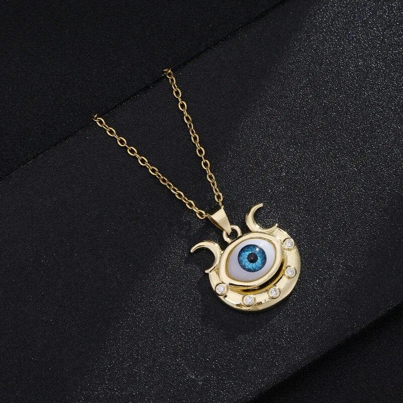 Fashion Turkish Lucky Evil Eye Necklace Women 8 Style Blue Eyes Female Charm Fashion Enamel Heart-shape Palm Necklace Jewelry