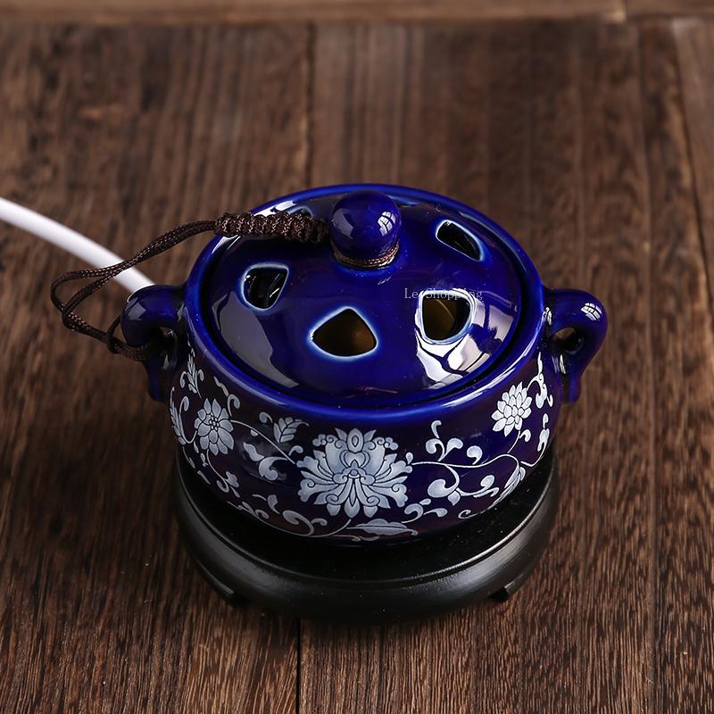 Black Base Double Ear Cloisonne Ceramic Incense Burner/Thermoregulation TimingEssential Oil Incense Powder Indoor Incense Burner