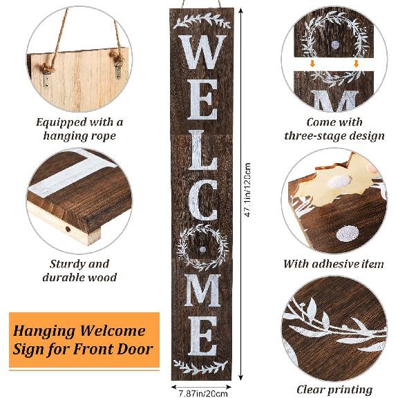 Jetec Welcome Sign for Front Door Interchangeable Wooden Welcome Porch Sign Outdoor Decoration Replaceable with 16 Seasonal Icon for Valentine's St.