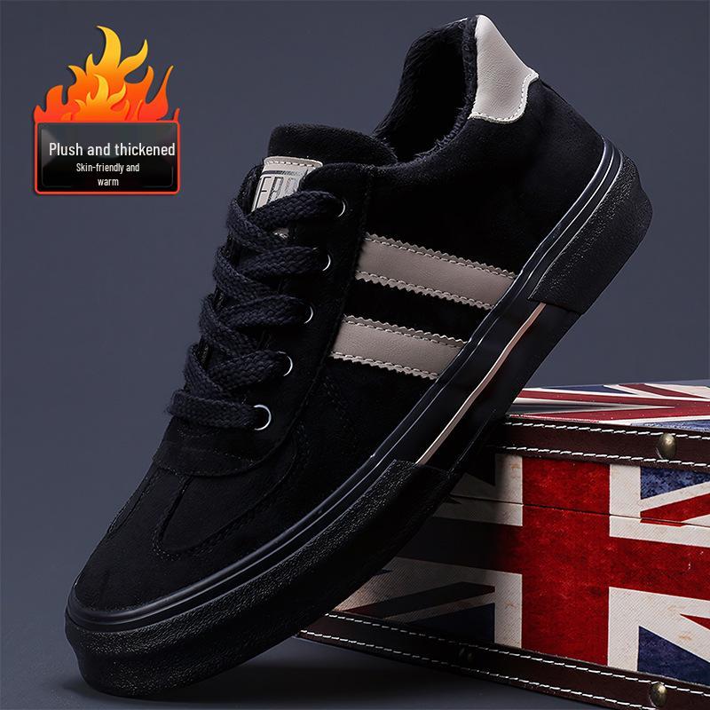 2026 Winter Men's Plush Cotton Shoes - Warm, Comfortable, Lace-up, Low Top Velvet Casuals with Flat Bottom.