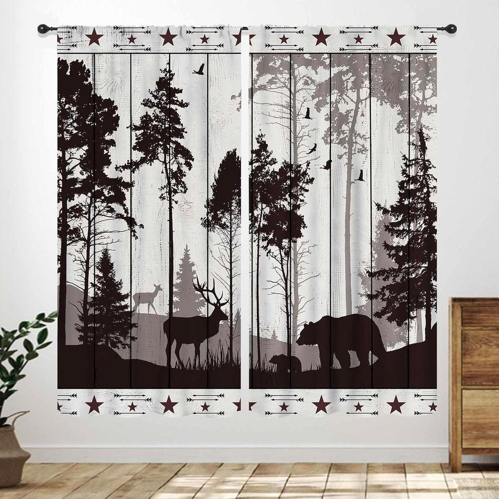 Rustic Deer Curtains,Farmhouse Cabin Lodge Country Forest Hunting Wild Animal Vintage Elk Window Treatments Drapes for Bedroom