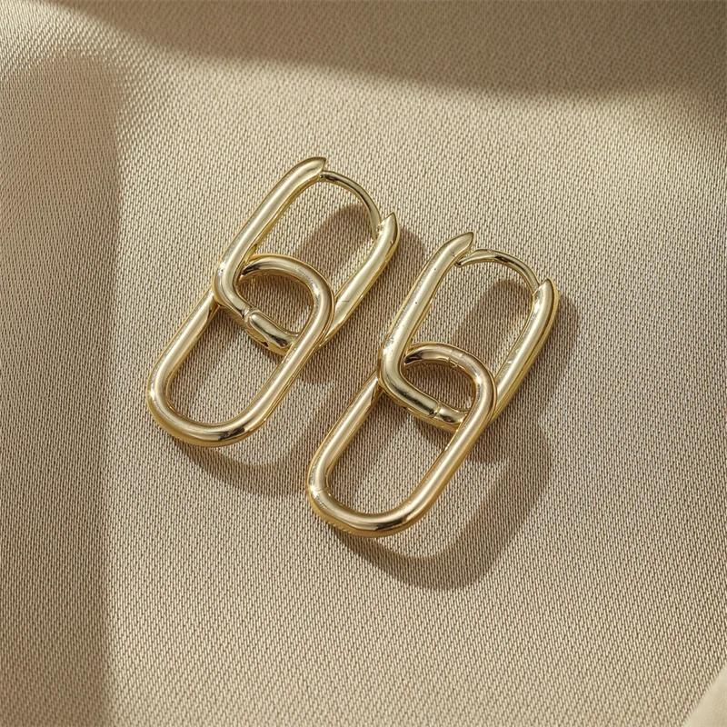 Stainless Steel Fashion Gold Color Geometric Square Hoop Earrings For Women Huggie Punk Hip-Hop Metal Round Circle Party Jewelry