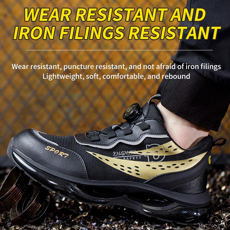 Steel Toe Shoes Men Work Boots Rotary Buckle Work Sneakers Puncture-Proof Anti-smash Protective Shoes Lightweight Safety Shoes