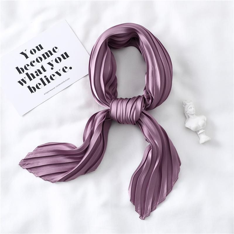 Simple Solid Color Versatile Small Scarf, Pleated Square Scarf, Women'S Season Decoration, Collar Scarf, Pressed Satin Imitation Silk