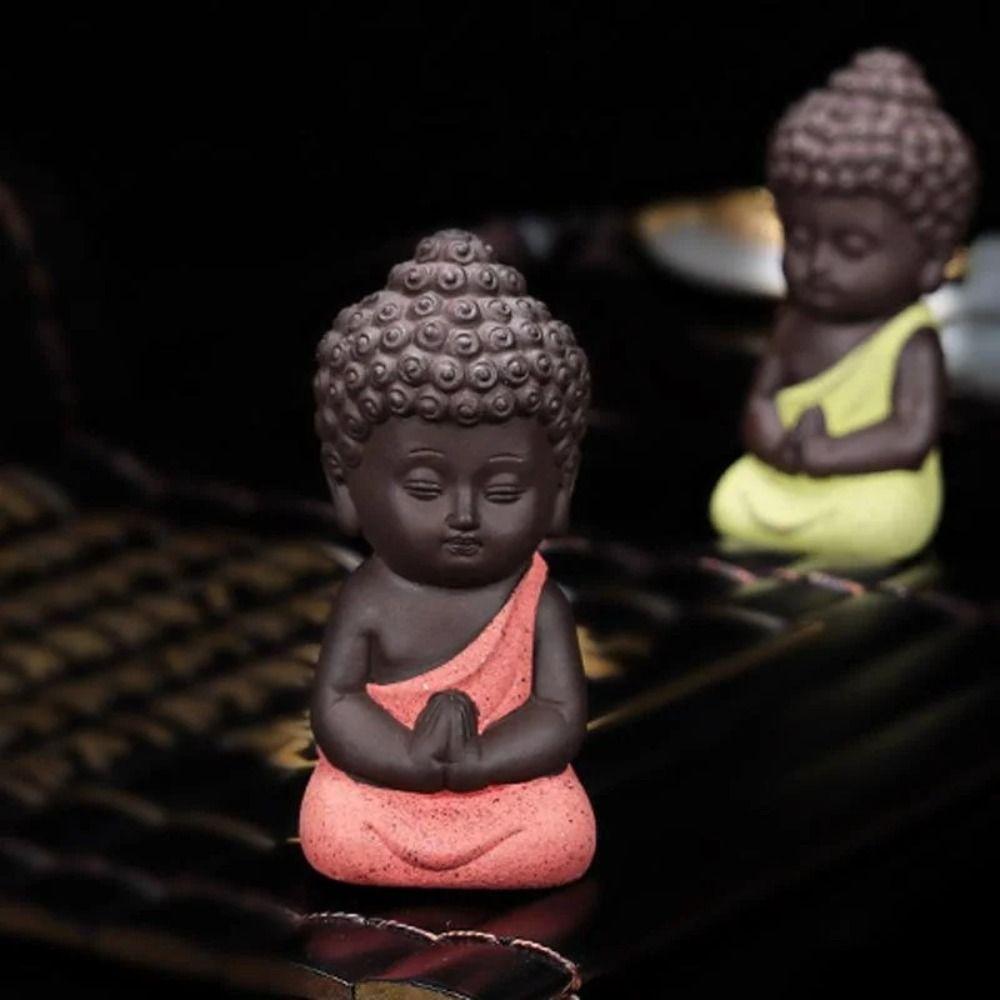 Chinese Style Buddha Statue Cute Sitting Statues Garden Accessories Little Monks Tea Pet  Home