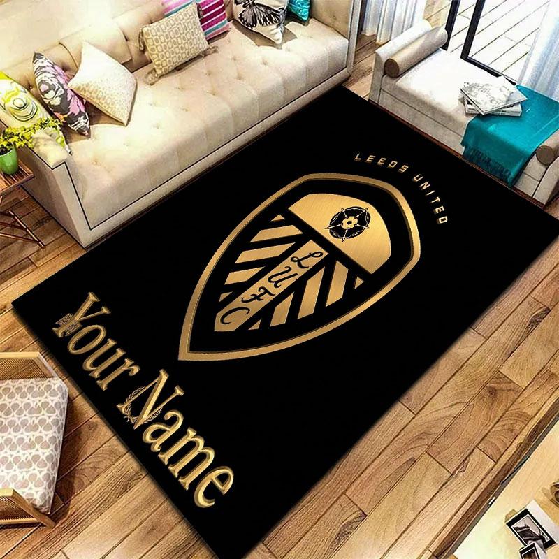 Προσαρμοσμένο Χαλί με Όνομα Leeds United για Σαλόνι, Υπνοδωμάτιο, Διακόσμηση Καναπέ Σπιτιού, Αντιολισθητικό Πατάκι Δαπέδου για Παιχνίδι Παιδιών