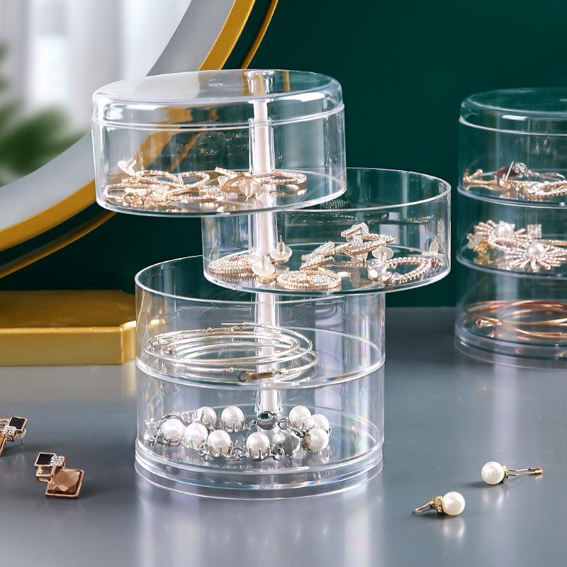 Rotating Multi-layer Jewelry Storage Box: Large Capacity Transparent Organizer for Earrings, Necklaces, and More