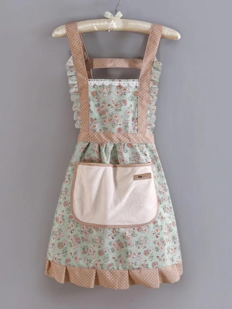 1Pcs Floral Apron with Pocket Wipe Hands Household Kitchen Cooking Antifouling Breathable Cleaning Sleeveless Aprons Gadgets