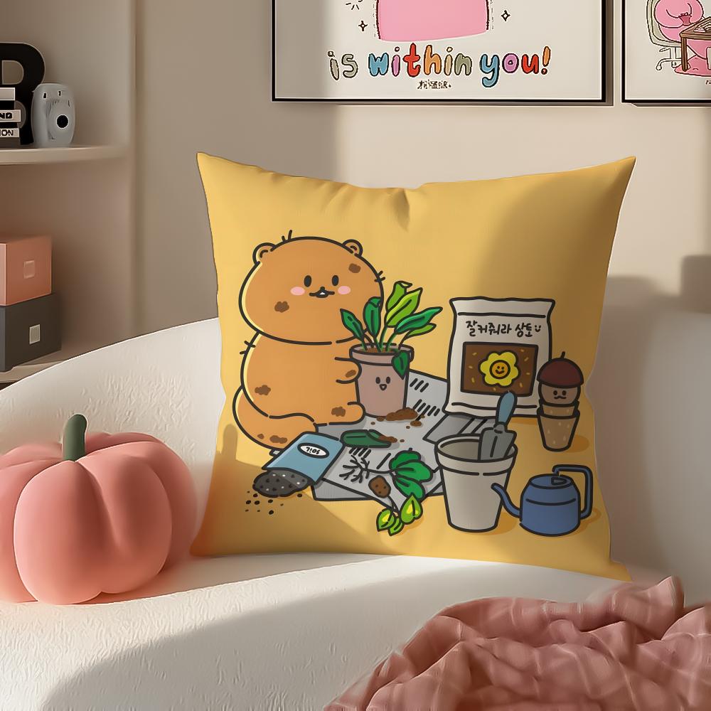 Teddy Fluffy Cute Adorable Art Cartoon Cute Bear Cushion Cover Pillowcase Short Plush Invisible Zipper Room Sofa Cushion Cover