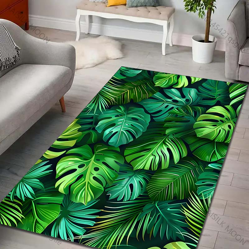 1PC Tropical Rainforest Leaves Carpet for Living Room Bedroom Sofa Home Decor Non-slip Floor Mat Modern Rugs Large Size