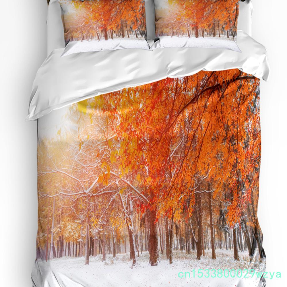 3pcs Bedding Set Winter Snow Mountain Morning Scenery House Duvet Cover Pillow Case Boy Kid Teen Girl Bedding Covers Set