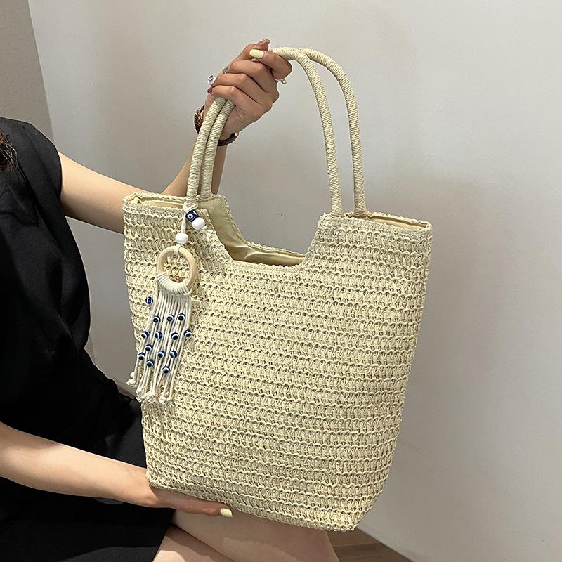 Yogodlns Elegant Ladies Straw Woven Handbag Women Holiday Beach Commute Casual Tote Top-Handle Bags Fashion Retro Shoulder Bags