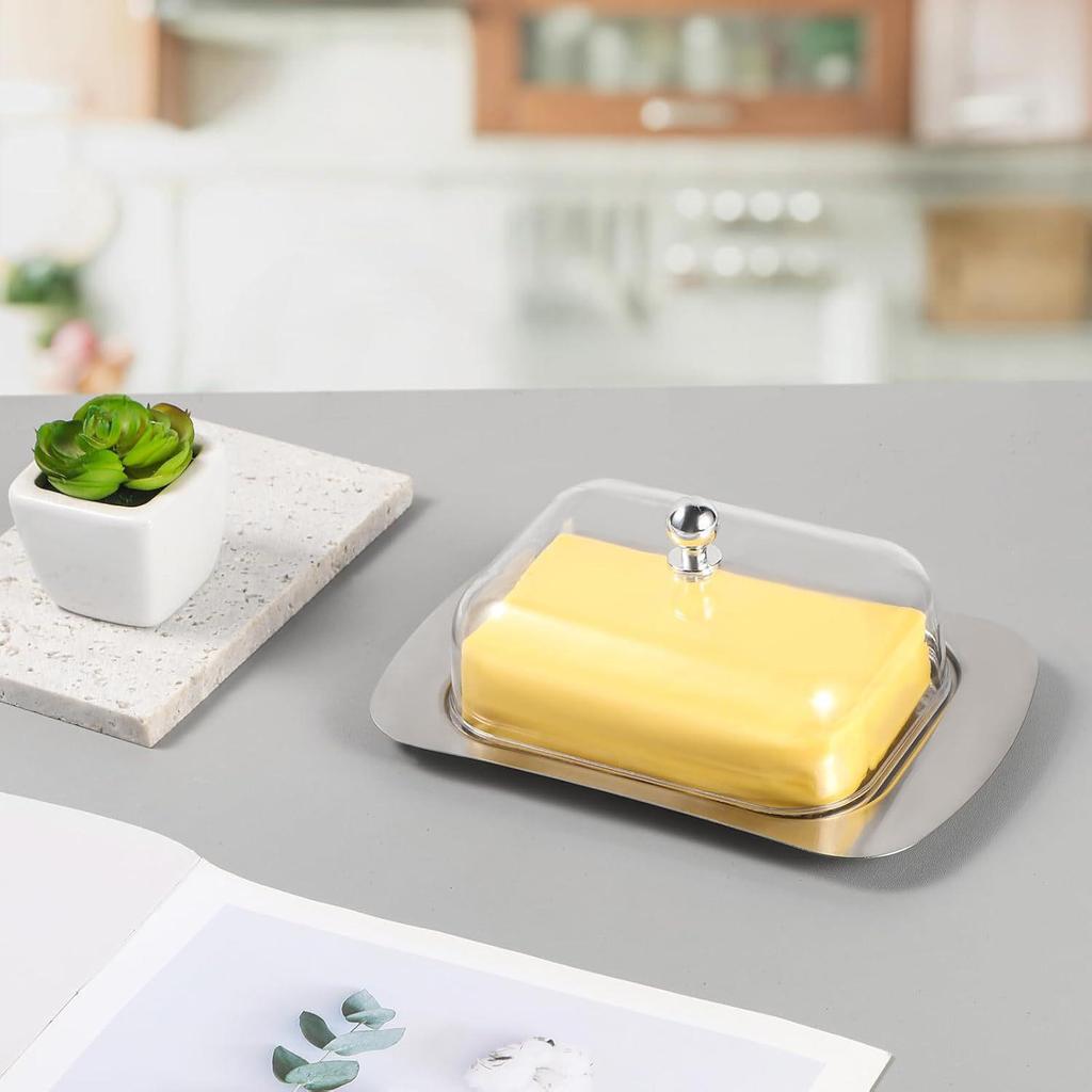 304 Stainless Steel Butter & Cheese Storage Dish with Clear Cover