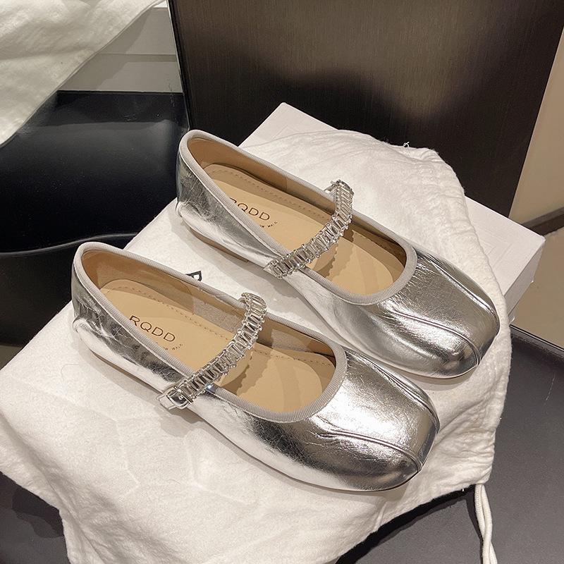 Single Shoes Women's Skirt Mary Jane Shoes 100 Silver Comfortable New Temperament French 2025 Autumn Ballet Women's Shoes