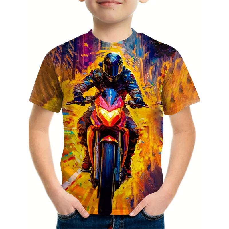 Motorcycle T-Shirt for a Boy Tops 8 to 10 Year Old Boy Clothes Summer Short Sleeve Boys Clothing Girl Outfits Children T-Shirt