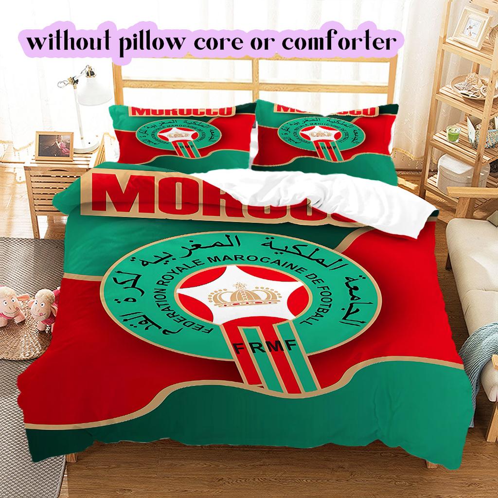 Morocco National Football Team Pattern Bedding,Quilt Set Quilt Cover Pillowcase Home Birthday Gift (1*duvet Cover+2*pillowcase,without Core)