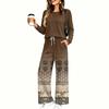 Women's Casual Printed Long Sleeve Round Neck Loose Fit Pajama Set with Pockets for Home Wear