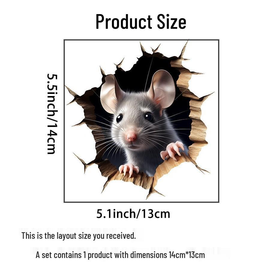 Gray Melancholy 3D Porthole Mouse Hole Wall Sticker for Living Room or Bedroom