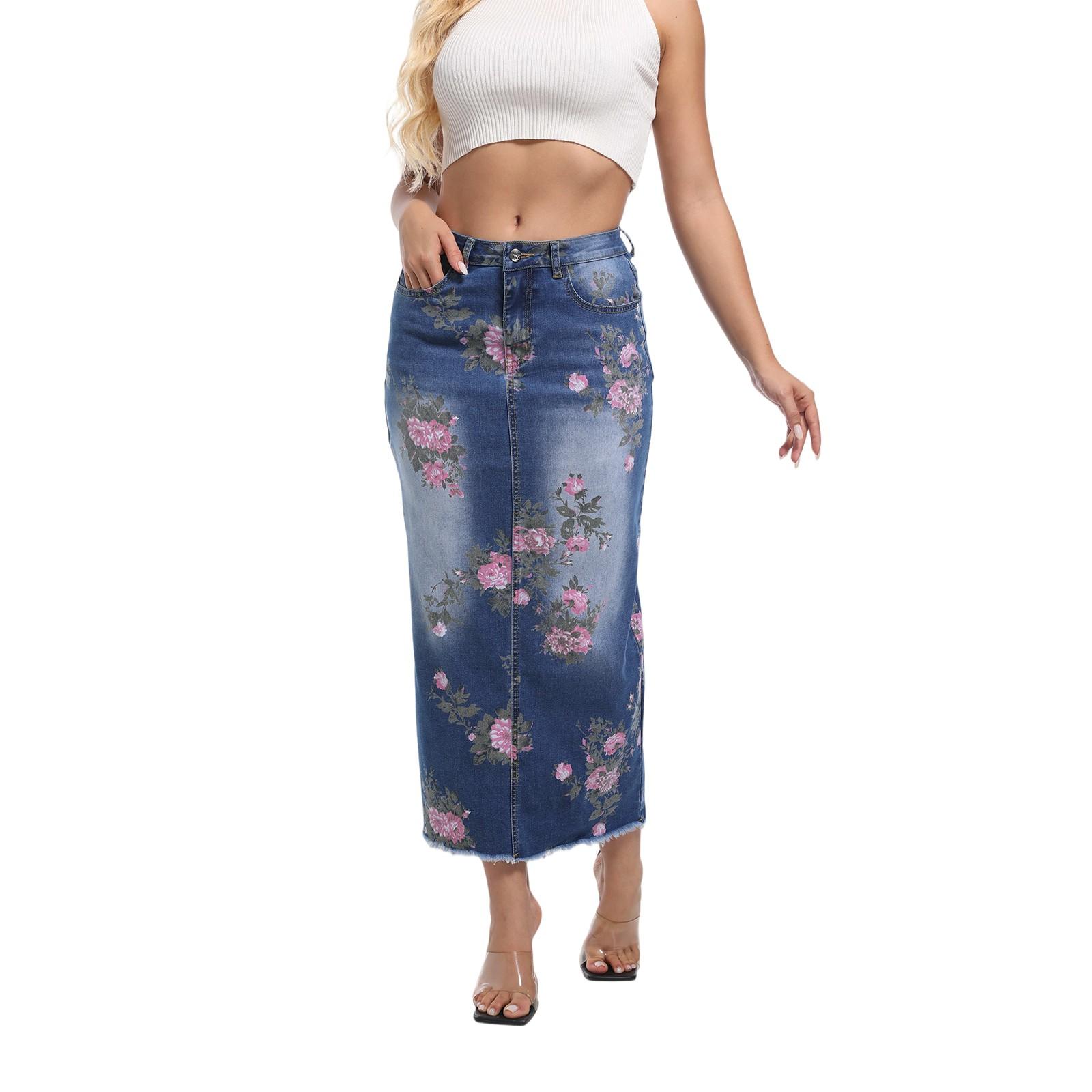 

Women s denim classic versatile mid-waist fashionable denim skirt L