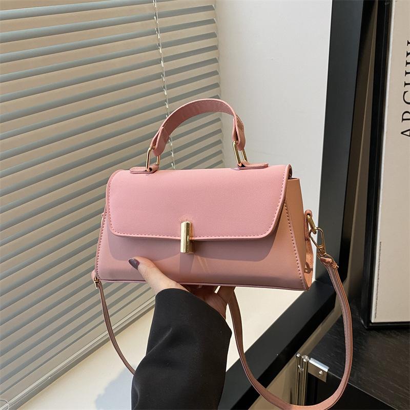 Korean Version of Women's Bags Are Fashionable and Simple, Daily Textured Solid Color Portable Small Square Bag, Foreign Style Versatile Single Should