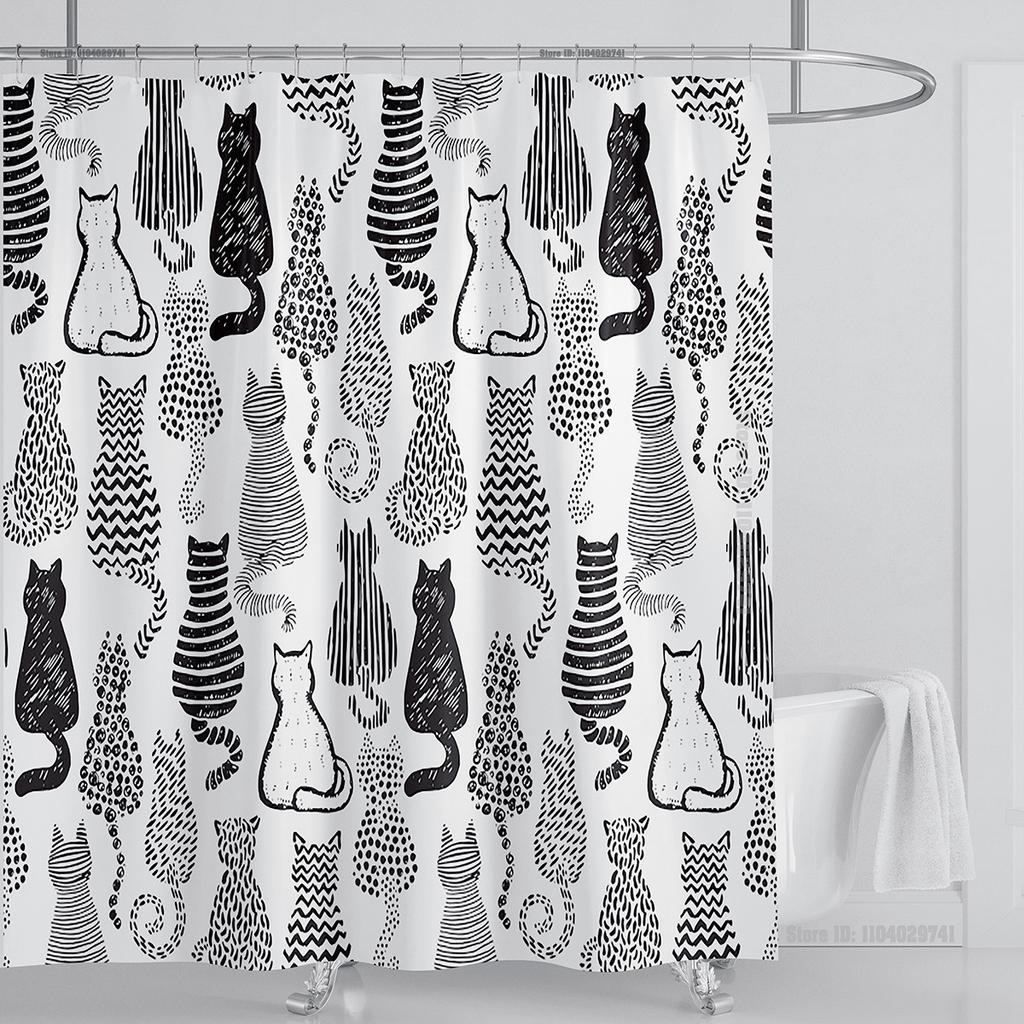 Cat Dog Funny Cartoon Creative Personality Shower Curtains Cute 3D Printed Pvc Fabric with Hooks Waterproof Bathroom Decoration
