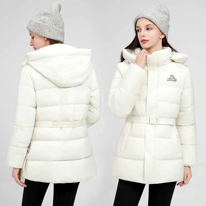 waist belt cotton clothes women's winter medium and long removable hat bread clothes warm slim cotton coat