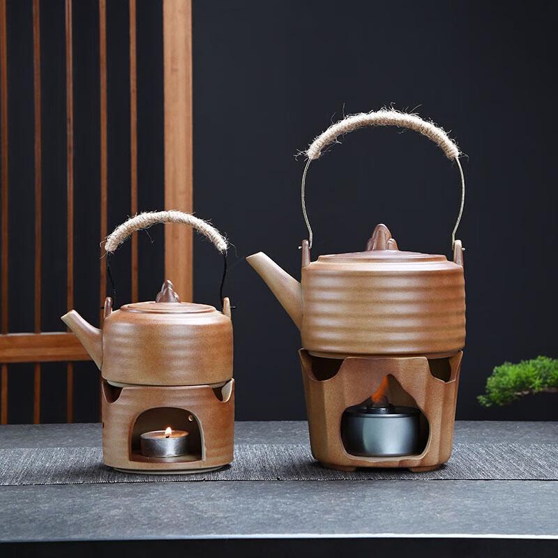 Coarse Ceramic Open-Flame Tea Kettle & Warmer Set