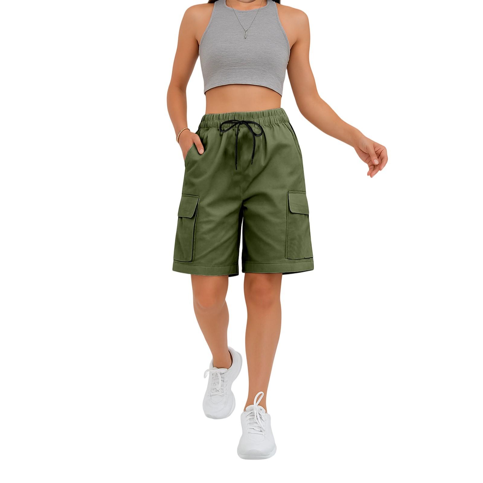 

Women s Summer Work Pants Are Loose Comfortable Casual Fashionable With Multiple Pockets And Solid Color Shorts L армія зелений колір