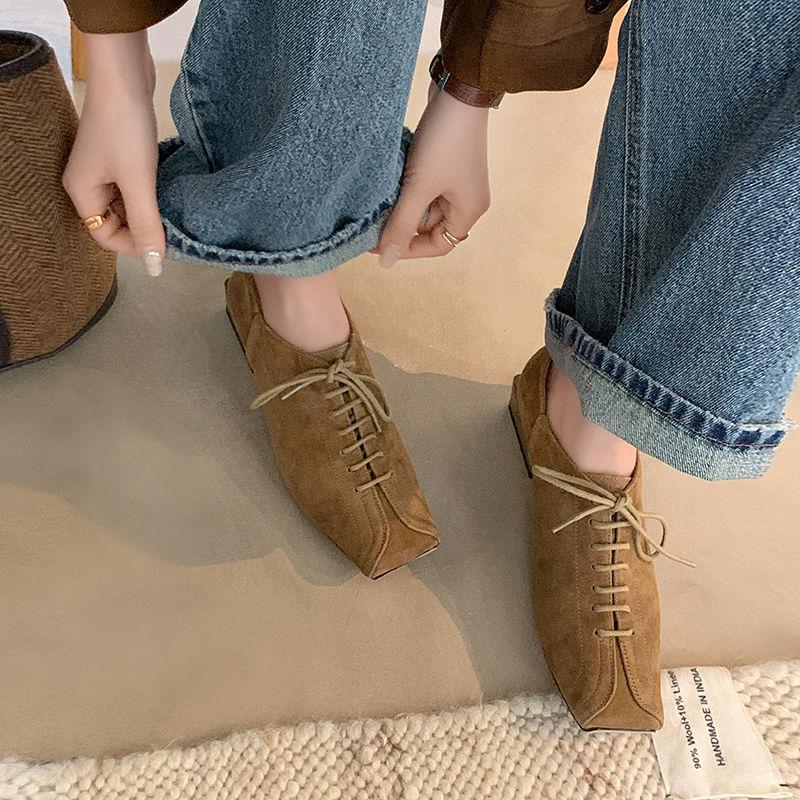Fashion 2025 NEW Spring Women Pumps Kid Suede Women Shoes Square Toe Chunk Heel Handmade Genuine Leather Ladies Shoes Mules