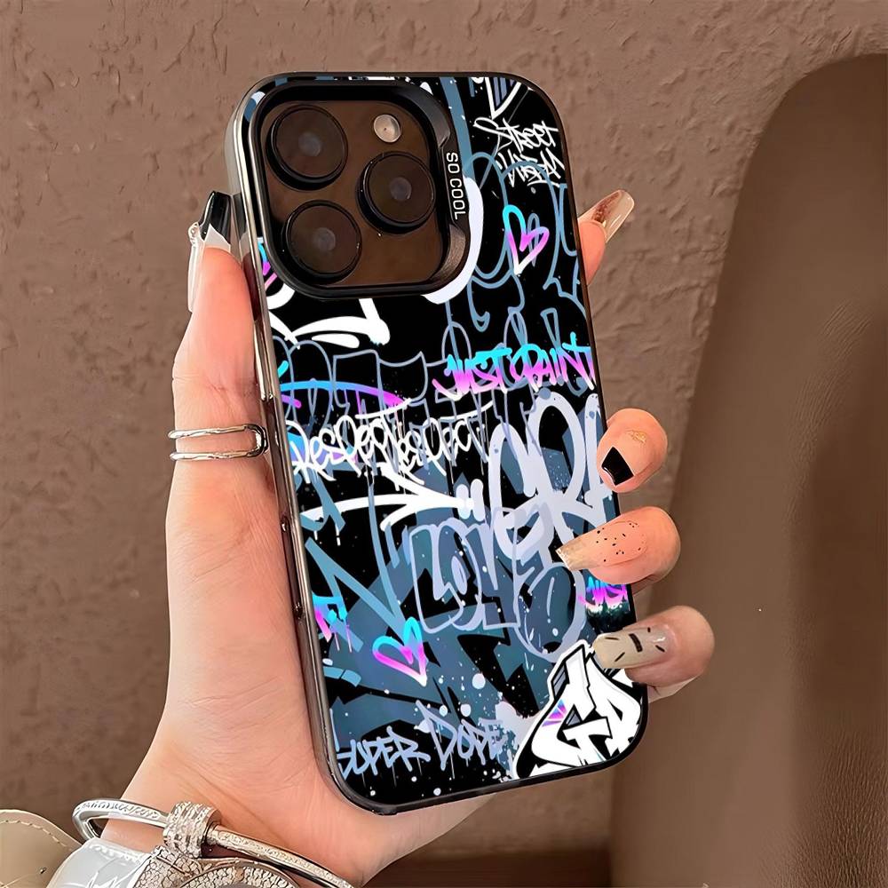 Cool Black Graffiti Color Phone Case For IPhone 17 16 15 14 13 12 11 Pro Max Plus Pro Shell