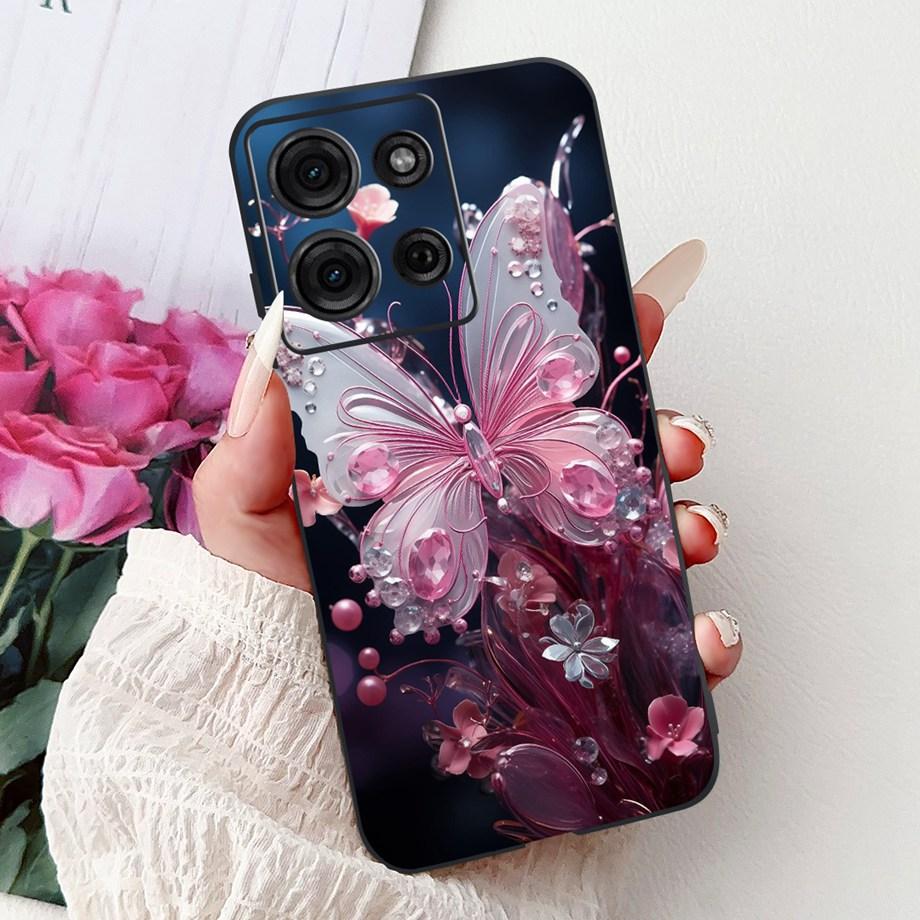 For Motorola G05 G15 Power G35 G55 G75 E15 Phone Case Back Cover Girly Fashion Flower Butterfly Paintong Soft TPU Bumper Fundas