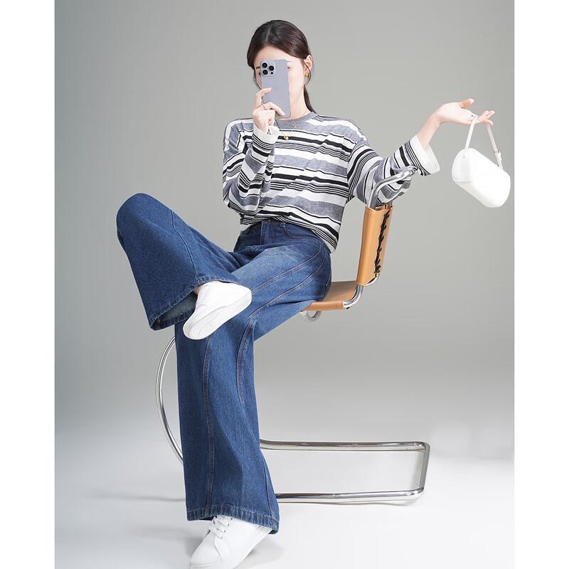 TERRE BLEUE High-Waist Straight Leg Washed Denim Jeans