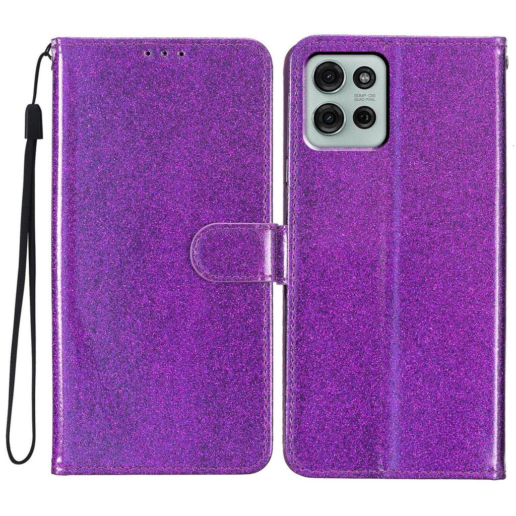 For Motorola Moto G86 5G Lommebokdeksel Glitter Anti-Rippe Lær Støtte Telefondeksel med Stropp