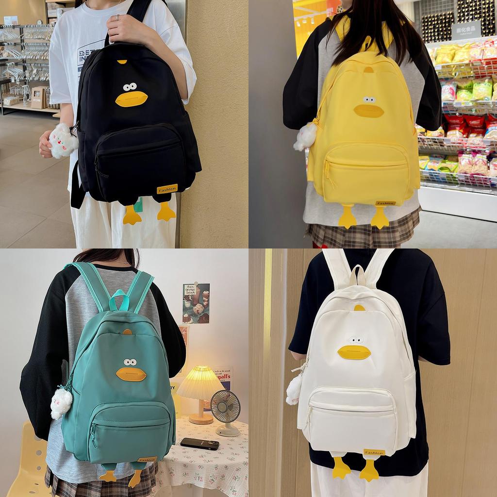 Cute Duck Design Nylon Girls Backpack Waterproof And Spacious High-quality School Bag