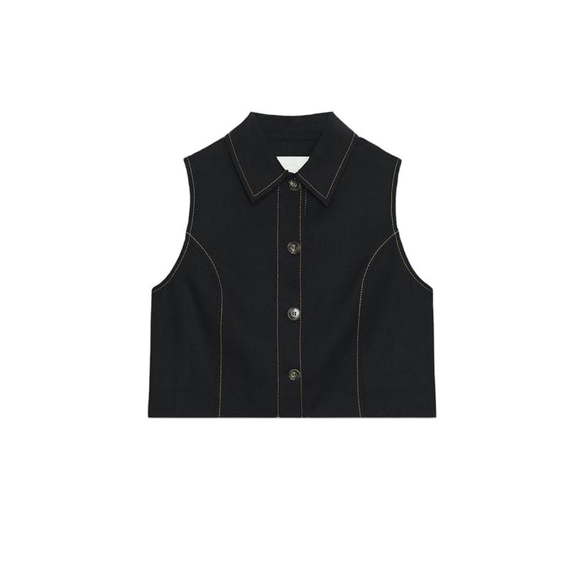 Contrast Color Thread Straight-leg V Neck Vest Jacket 8333723 Pleated Belt Minimalist Casual Pants 8288723