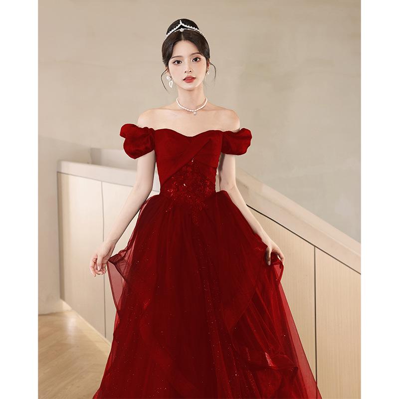 2025 Luxury Red Bridal Toasting Dress: New Style Long Evening Gown for Engagements and Weddings