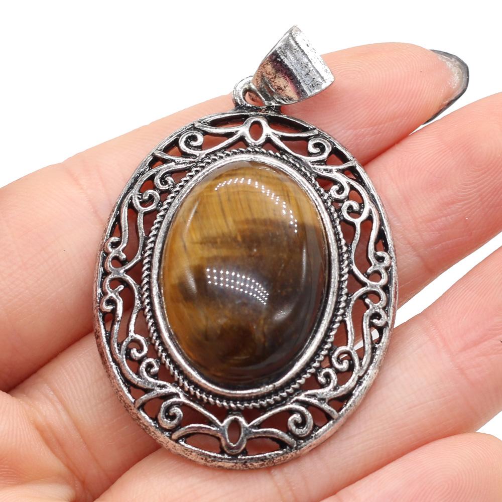 Natuurlijke stenen hanger Ei-vormige halfedelstenen kanten hanger voor het maken van sieraden DIY ketting armband accessoire