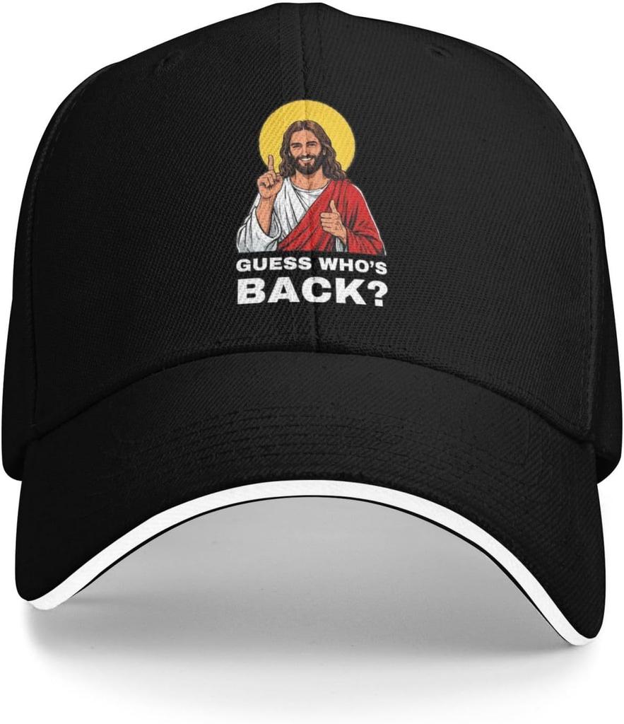 Guess Whos Back Jesus Christian Graphic Baseball Cap Polyester Adjustable Casual Hat for Adult